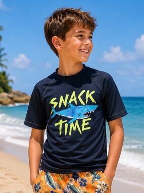 OSHKOSH B’GOSH Navy Blue 'Snack Time' Shark Rash Guard